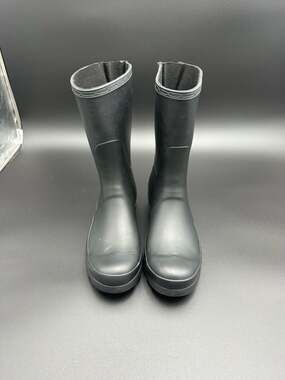 Polar brand black waterproof rubber mid-calf rain boots with buckle detail